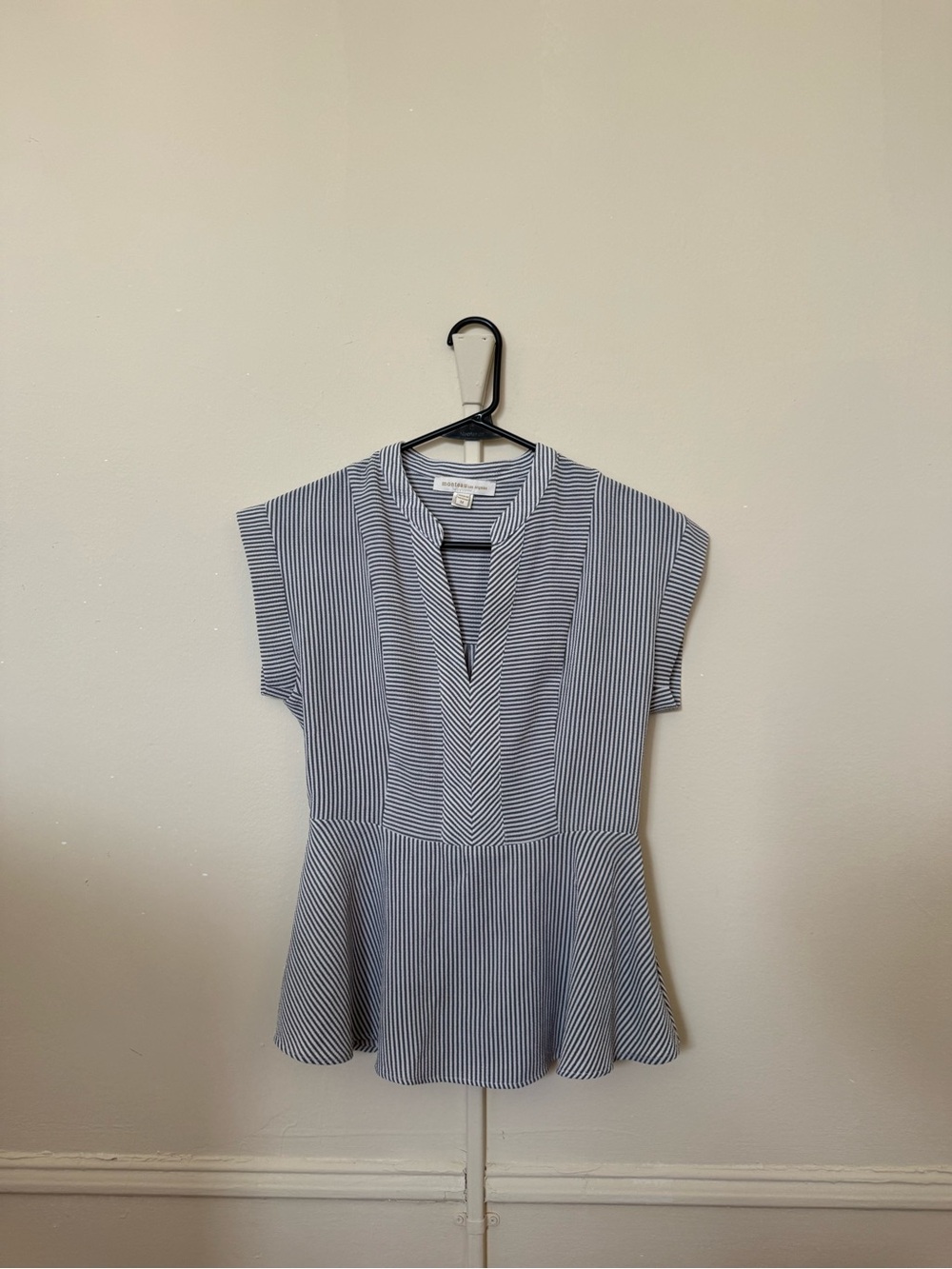 Pleione Blue & White Striped Peplum Blouse